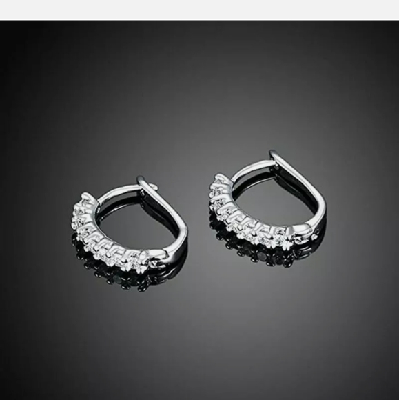 Silver filled white Diamond Hoop Earrings - Picture 2 of 3